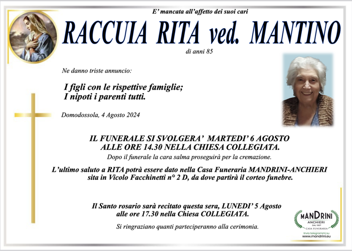 Raccuia Rita ved. Mantino di anni 85