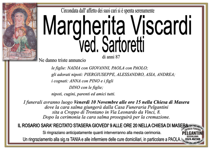 Margherita Viscardi ved. Sartoretti di anni 87
