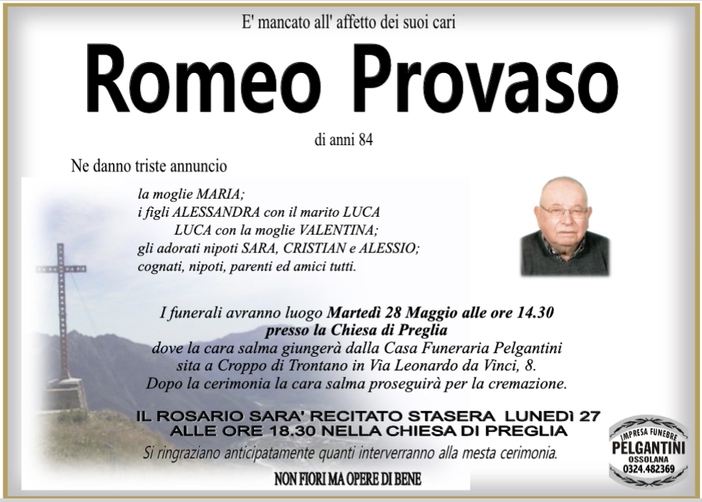 Provaso Romeo 84 anni