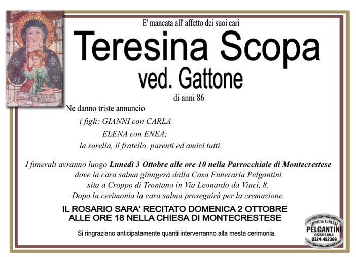 Teresina Scopa ved. Gattone di anni 86
