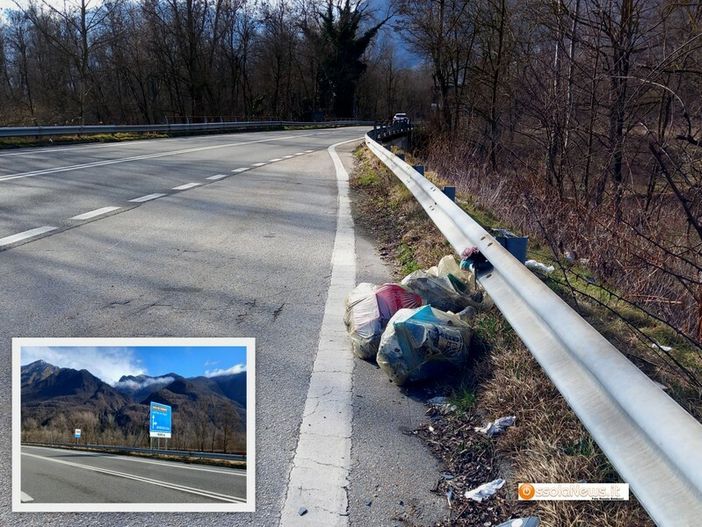 Rifiuti abbandonati sulla statale 33 tra Domodossola e Villadossola