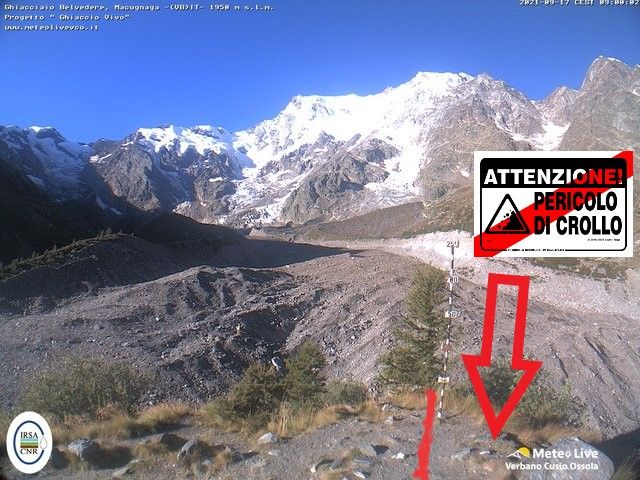 Continua al Belvedere il crollo della morena Continua al Belvedere il crollo della morena