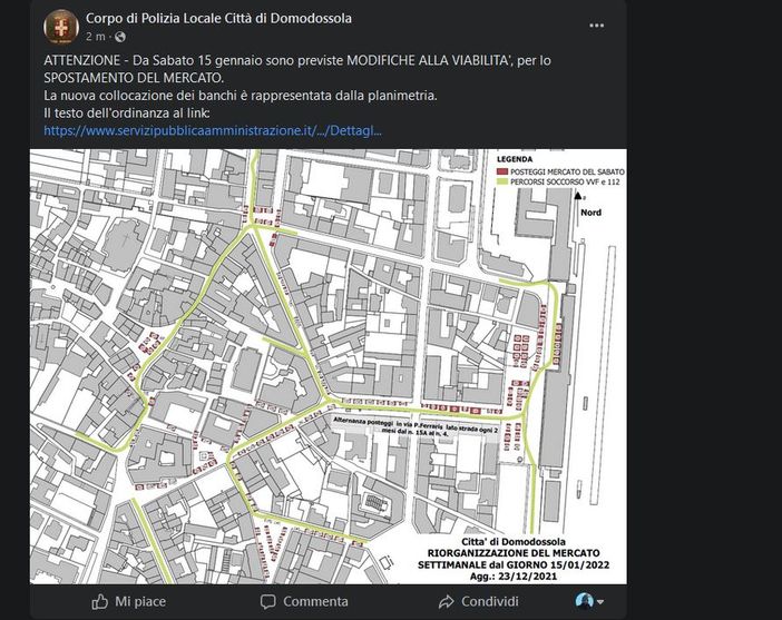 Cambia ancora la viabilità per il mercato di Domo