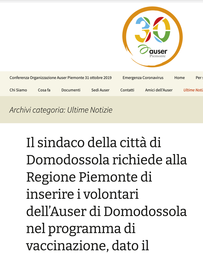 Volontari dell'Auser saranno vaccinati grazie all'intervento del sindaco di Domodossola Volontari dell'Auser saranno vaccinati grazie all'intervento del sindaco di Domodossola