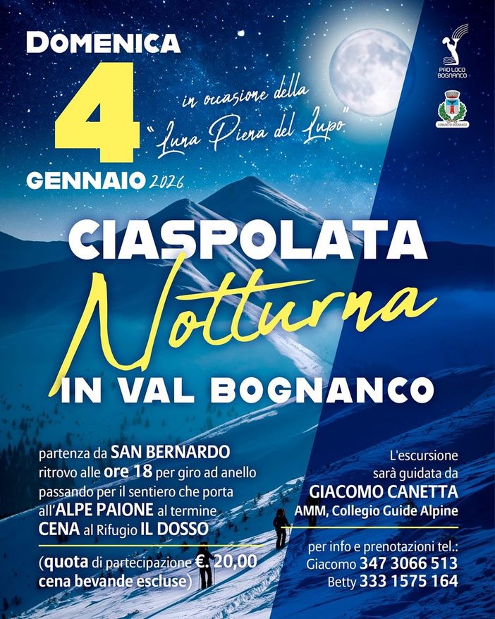 Ciaspolata notturna in Val Bognanco: un’avventura al chiaro della “Luna piena del lupo”