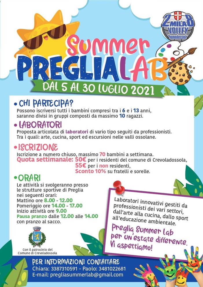 A Crevola tornano i Centri estivi comunali con il ‘Preglia Summer Lab’
