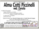 Alma Cotti Piccinelli ved. zanola di anni 87
