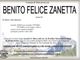 Benito Felice Zanetta di anni 82