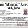 Maria "Mariuccia" Zanetta ved. Zana di anni 97