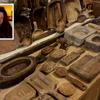 Stampi da burro, spannarole e cucchiai e nel riquadro Benedetta Mostratisi