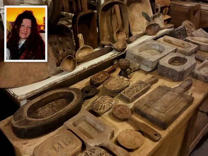 Stampi da burro, spannarole e cucchiai e nel riquadro Benedetta Mostratisi