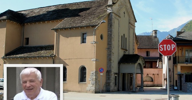 La chiesa di Pallanzeno e nel riquadro don Luigi Tramonti