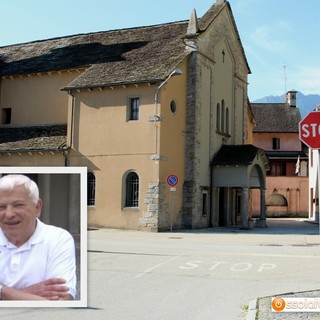 La chiesa di Pallanzeno e nel riquadro don Luigi Tramonti