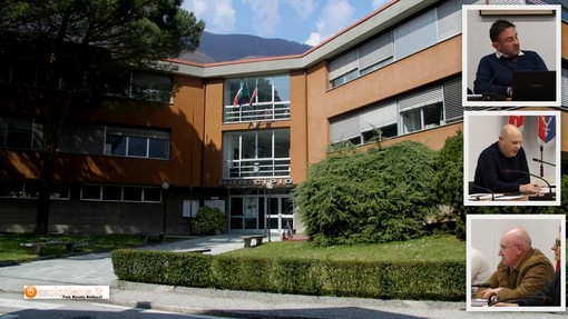Il municipio di Villadossola, nei riquadri l'assessore Stefano Cittadino, i consiglieri Massimo Gervasoni e Mauro Ferrari