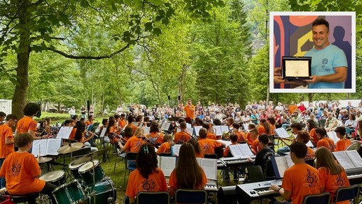 Un concerto della Gmo e nel riquadro Antonio Lanza