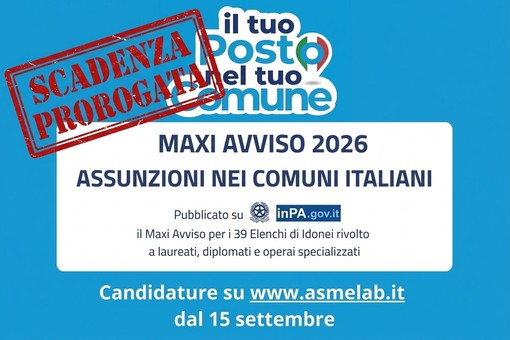 Maxi avviso ASMEL 2026, boom di candidature: prorogata la scadenza al 15 ottobre