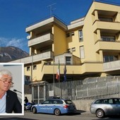 La sede della Polizia di via Romita e nel riquadro l'assessore Franco Falciola