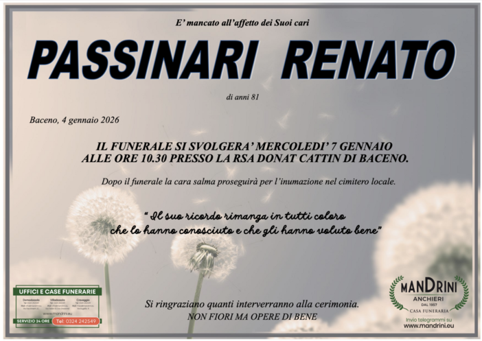 Passinari Renato di anni 81