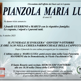 Pianzola Maria Luisa di anni 82
