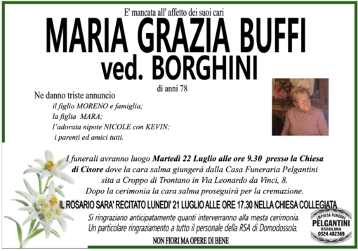 Maria Grazia Buffi ved. Borghini di anni 78