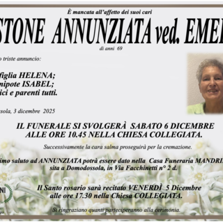 Pistone Annunziata ved. Emery di anni 69