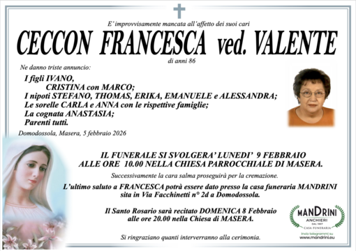 Ceccon Francesca ved. Valente di anni 86