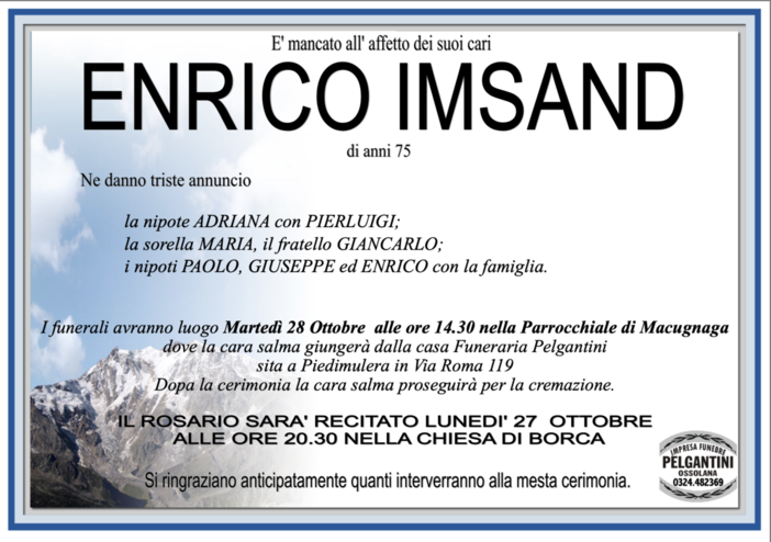 Enrico Imsand di anni 75