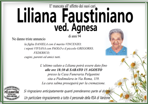 Liliana Faustiniano ved. Agnesa di anni 94 Liliana Faustiniano ved. Agnesa di anni 94