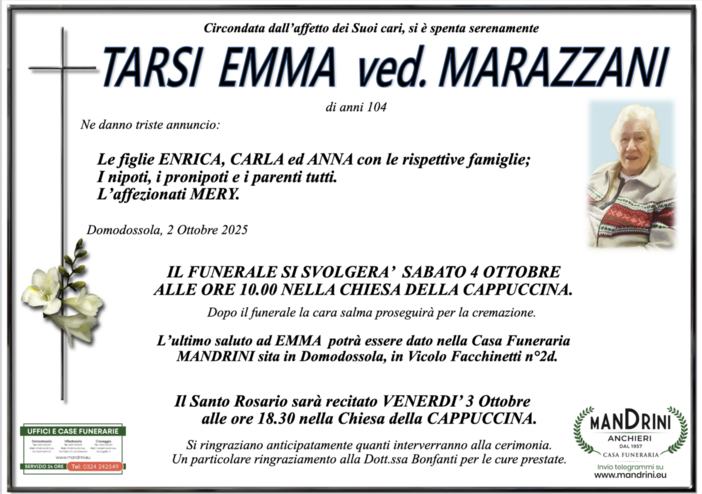 Tarsi Emma ved. Marazzani di anni 104