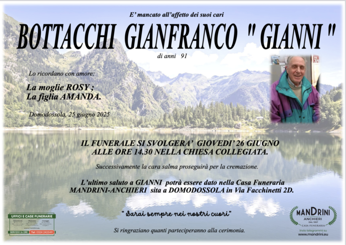 Bottacchi Gianfranco &quot;Gianni&quot; di anni 91