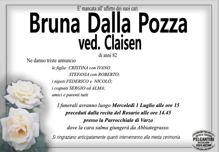 Bruna Dalla Pozza ved. Claisen di anni 82