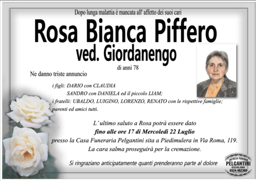 Rosa Bianca Piffero ved. Giordanengo di anni 78 Rosa Bianca Piffero ved. Giordanengo di anni 78