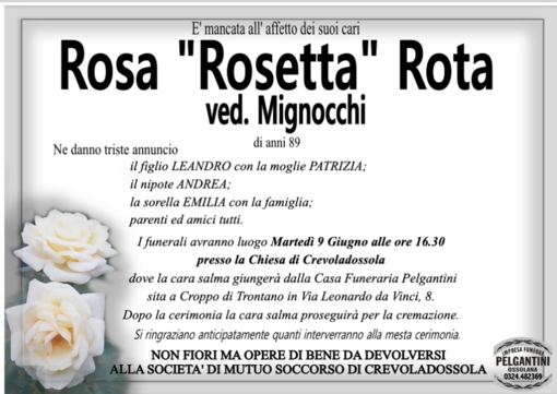 Rosa 'Rosetta' Rota ved. Mignocchi di anni 89 Rosa 'Rosetta' Rota ved. Mignocchi di anni 89