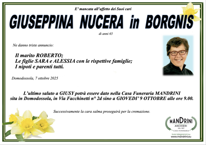 Giuseppina Nucera in Borgnis di anni 65