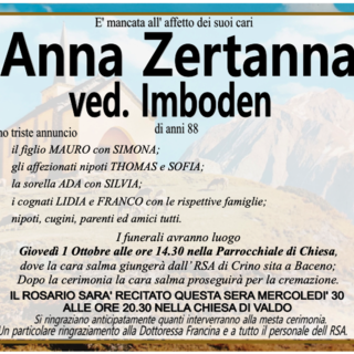 Anna Zertanna ved. Imboden di anni 88
