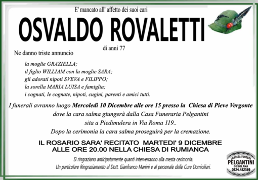 Osvaldo Rovaletti di anni 77