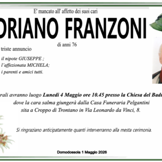 Adriano Franzoni di anni 76