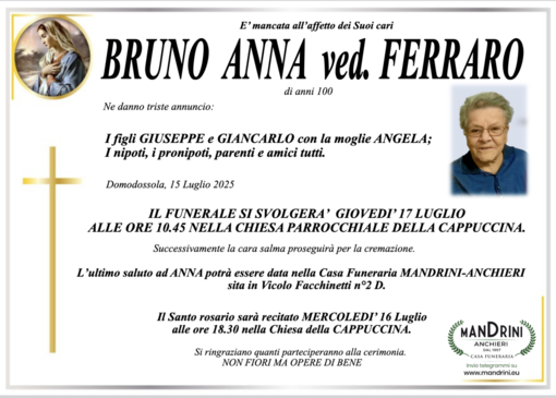 Bruno Anna ved. Ferraro di anni 100