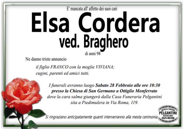 Elsa Cordera di anni 98