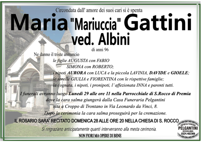 Maria 'Mariuccia' Gattini ved. Albini 96 anni