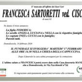 Francesca Sartoretti ved. Ciscato di anni 83