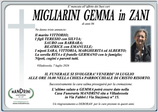 Migliarini Gemma in Zani di anni 86