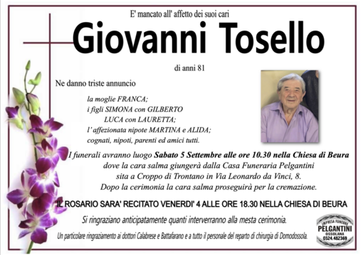 Giovanni Tosello di anni 81