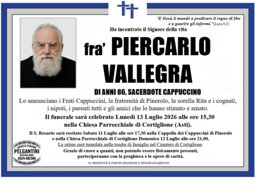 frà Piercarlo Vallegra di anni 86, Frate Cappuccino