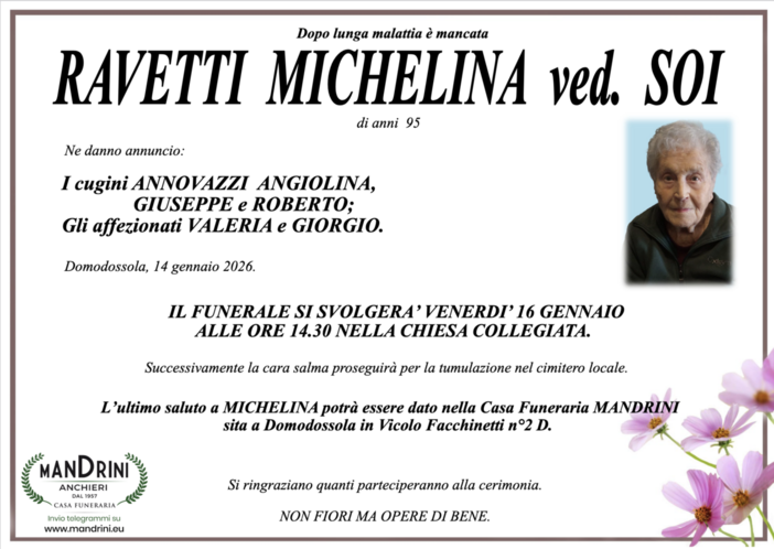 Ravetti Michelina ved. Soi di anni 95
