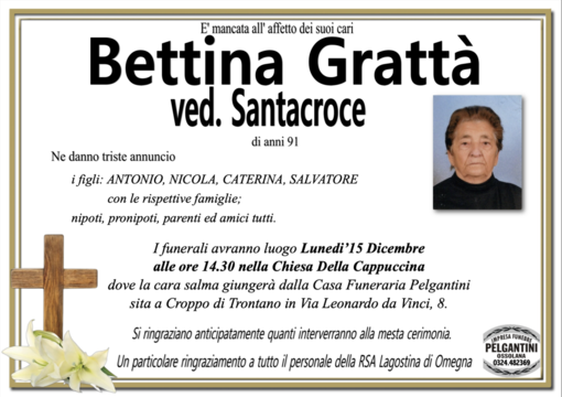 Bettina Grattà ved. Santacroce di anni 91