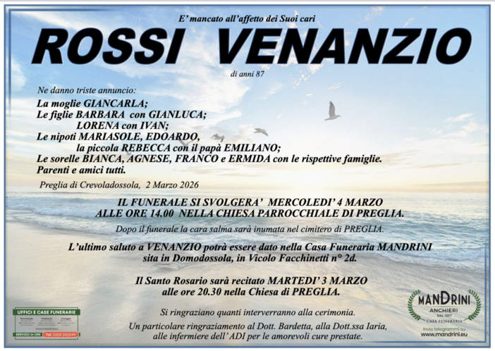 Rossi Venanzio di anni 87