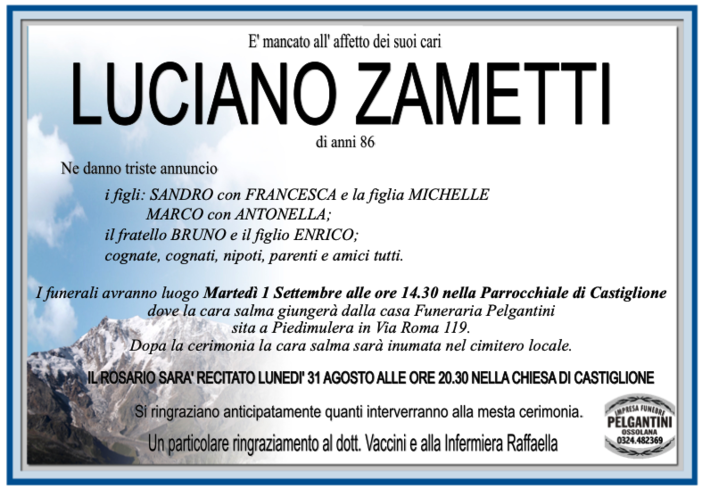 Luciano Zametti di anni 86