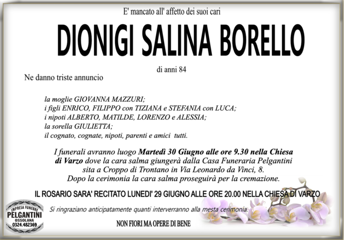 Dionigi Salina Borello di anni 84