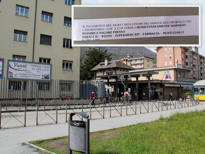 L'ospedale San Biagio. Nel riquadro il foglietto dato per il pagamento del ticket L'ospedale San Biagio. Nel riquadro il foglietto dato per il pagamento del ticket